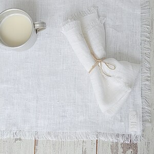 Linen fringed napkins, Thick linen napkin set, large linen napkins, White linen napkins, Rustic table linens, Christmas napkins, Napkins image 5