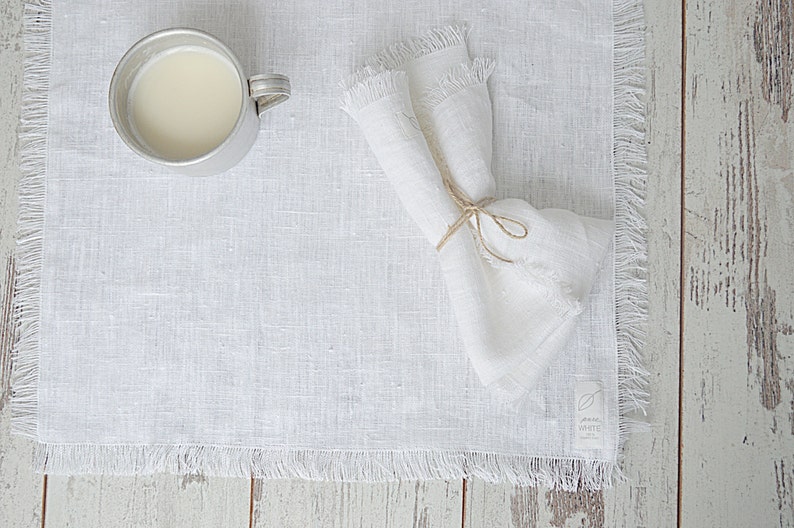 Linen fringed napkins, Thick linen napkin set, large linen napkins, White linen napkins, Rustic table linens, Christmas napkins, Napkins image 5