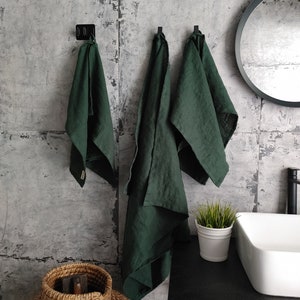 Bath thick Linen towel / Softened linen towel / DARK EMERALD bath towel / Guest bath linen towel / Heavy weight linen