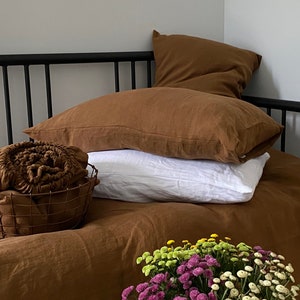 100% Hemp Fitted Sheet, Stonewashed Seamless Bedding, Cinnamon Color