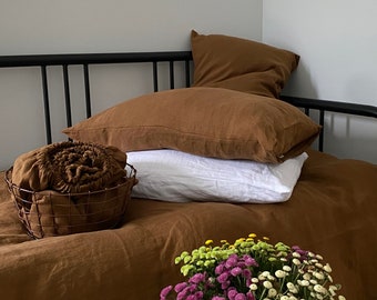 Stonewashed Cinnamon Hemp Fitted Sheet, Seamless French Seams, Queen King