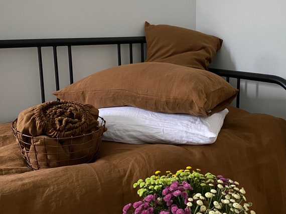 100% Hemp Fitted Sheet, Stonewashed Seamless Bedding, Cinnamon Color