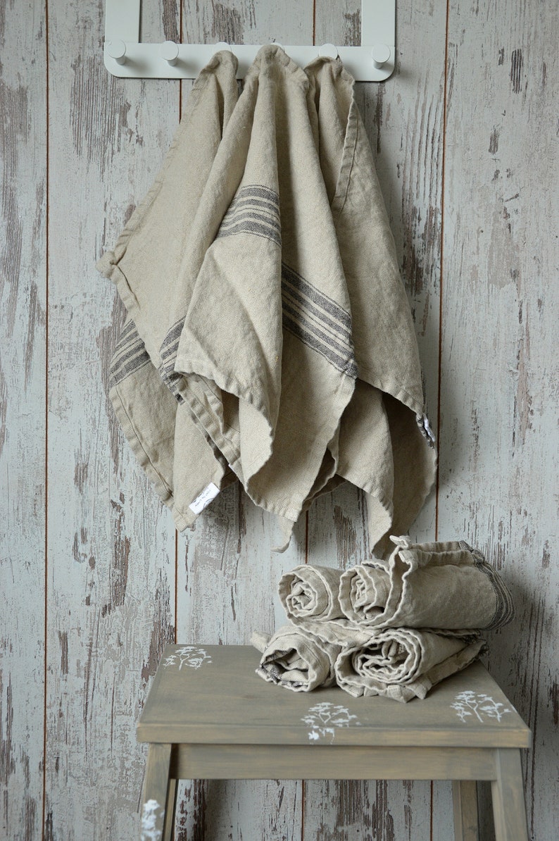 Thick Linen Towel / Striped Linen Towel / Heavy Weight Vintage Etsy