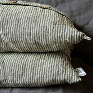 Striped linen pillow cover Striped pillowcase with coconut buttons Cushion cover Striped linen pillow cover image 4
