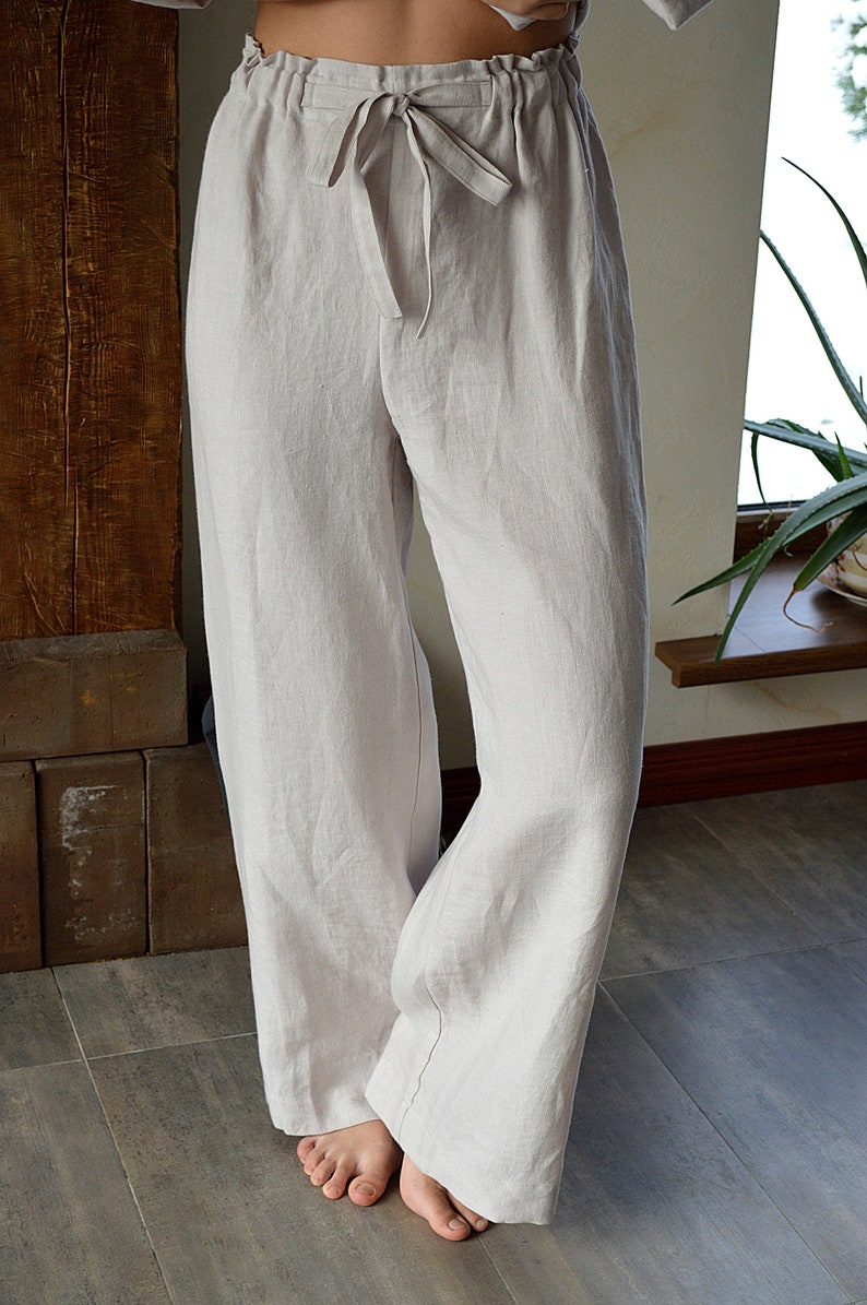 Linen loose pants / Woman's linen pants / Linen trousers / Sizes XS-2XL / Soft linen trousers / Linen pajama Pants / White linen pants image 1