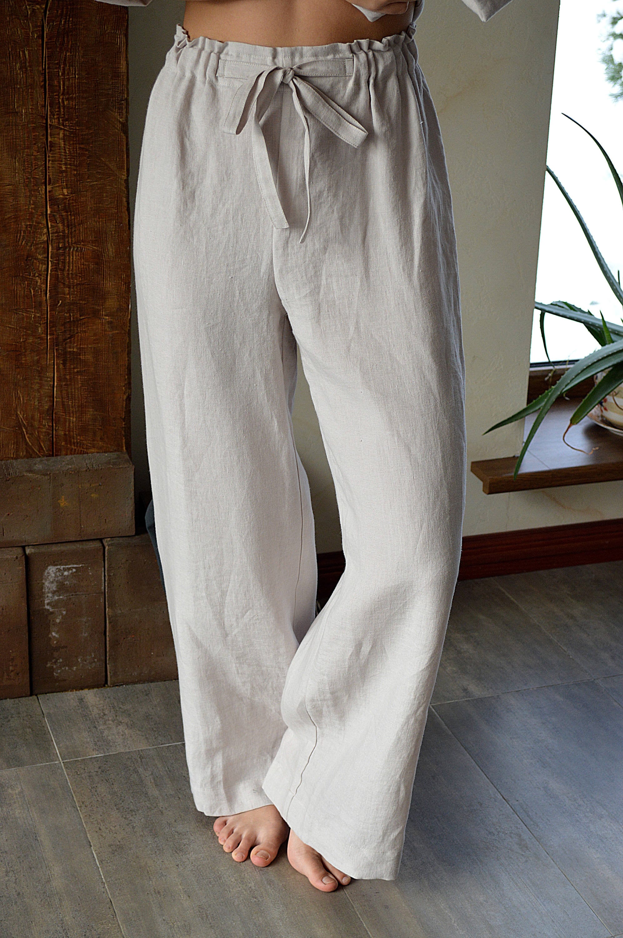 Linen Pants Wide Leg High Waist, Custom Length Linen Trousers