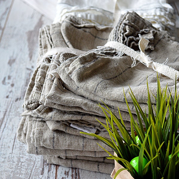 Striped linen towel / Durable towels / Rough stonewashed towels / Rustic towel / Kitchen tea hand towels / Heavy weight linen towels