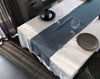 Handmade Linen Table Runner – Rustic Stonewashed Fabric, Mitered Corners
