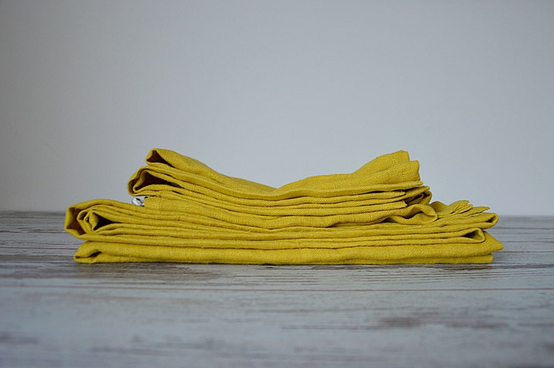 Handmade Heavy Linen Towel: Softened Mustard Guest Towel image 7