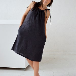 Linen dress / Handmade dress / Soft linen dress with regulating straps / Summer linen dress / Dress with pocket image 2