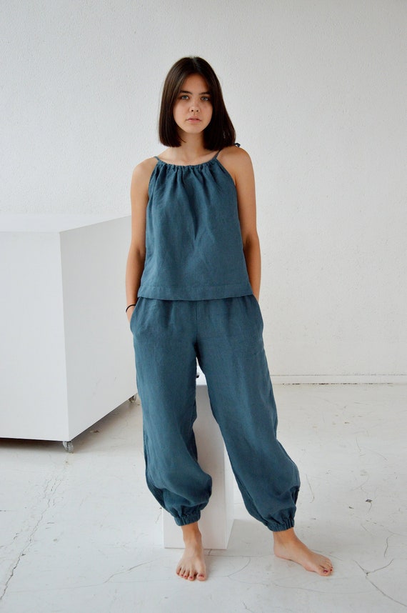 Linen GENOVA Pants / With Elastic Waistband / Washed Women Linen