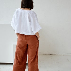 Linen pants, linen culottes woman's, terracotta casual pants, linen culottes, wide leg pants image 8