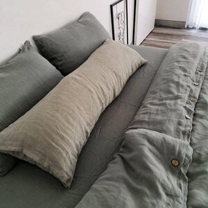 Bed linen pillowcase, Deep black stonewashed linen pillowcases envelope closure image 9