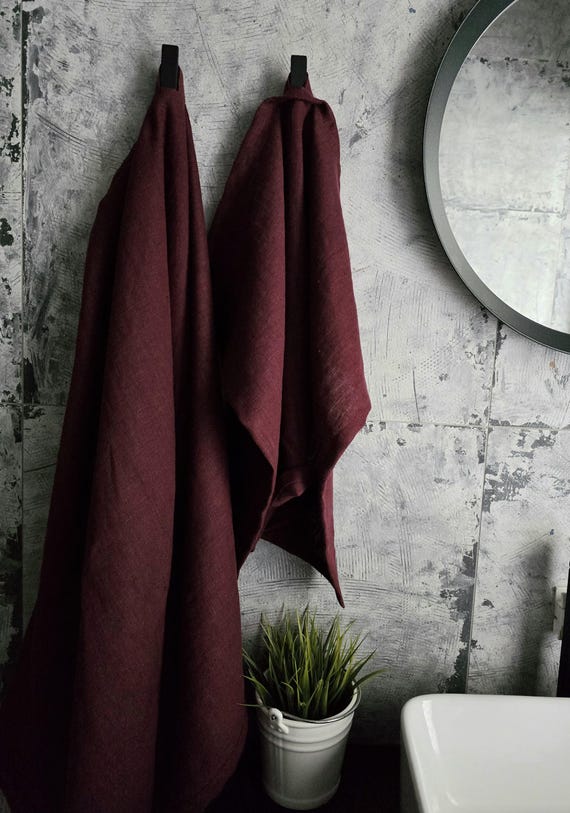 Thick linen towels / Softened linen towel / BURGUNDY bath towel / Guest bath linen towel / bath sheet