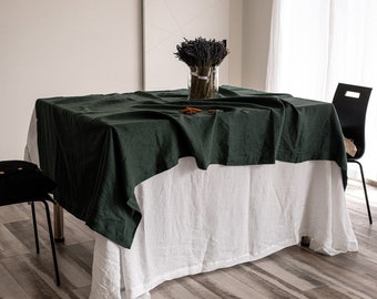 Linen tablecloth, in 23 colors tablecloth with mitered corners, Stonewashed table linens