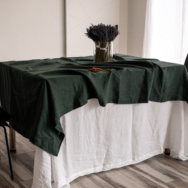 Linen tablecloth, in 23 colors tablecloth with mitered corners, Stonewashed table linens