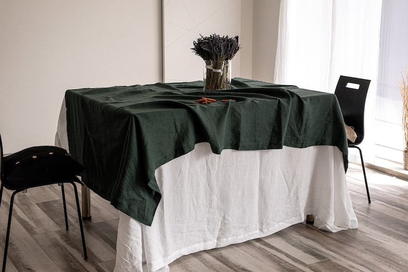 Linen tablecloth, in 23 colors tablecloth with mitered corners, Stonewashed table linens zdjęcie 2