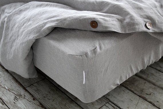 Linen fitted sheet, Stonewashed linen bedding, Ash pearl melange linen fitted sheet, Queen King sheets