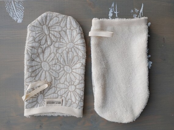 ZERO WASTE linen body mitten, Limited edition, Linen reusable washcloth, Body washable cloth, Eco body care