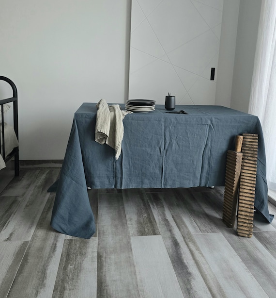 Ready to ship, Linen tablecloth in OCEAN WAVE 170cm x 245cm/ 66" x 94"