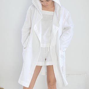Morning linen robe Woman's linen bathrobe Sizes XS-2XL High-quality softened linen Short robe with hood image 6