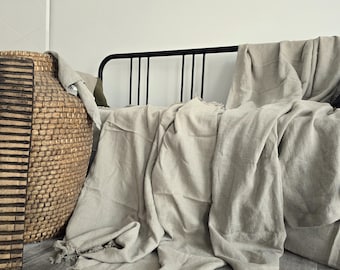 Coperta in lino non tinto, motivo scozzese rustico e morbido
