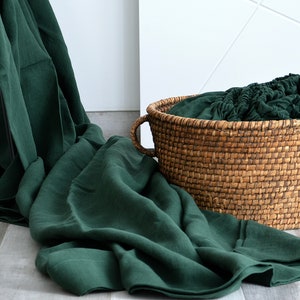 LINEN FLAT SHEET, Dark emerald sheet, Soft linen bedding, Linen top flat sheet Queen King size