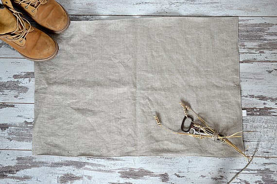 Rustic linen rug, Double-layered feet mat, Rough thick linen bed mat