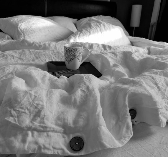 Linen duvet cover, Pure white undyed duvet cover, soft linen bedding, Lithuanian linen