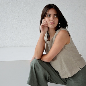 Linen tank top, Sleeveless linen top, casual linen top, Lithuanian linen