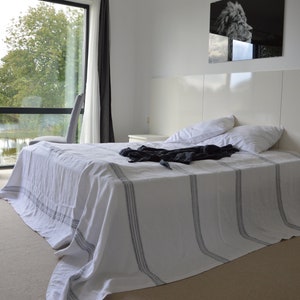 Queen King 320 GSM Linen coverlet / Large linen bed cover /  Heavy weight bed cover / Linen bedding / Striped bed cover