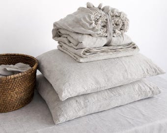 Striped / Сheckered Linen Sheet Set, 4-Piece Bedding