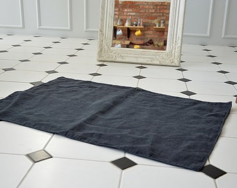 Heavy Linen Bath Mat, Double Layered, Charcoal Blue