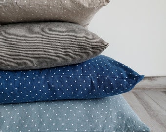 Polka dot linen pillowcase, stonewashed linen pillowcases envelope closure