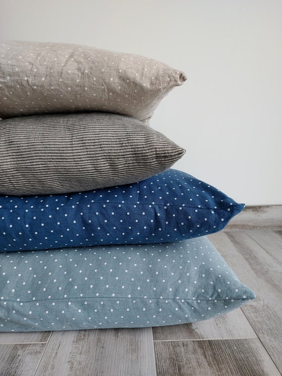 Polka dot linen pillowcase, stonewashed linen pillowcases envelope closure