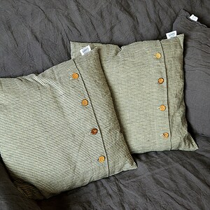 Striped linen pillow cover Striped pillowcase with coconut buttons Cushion cover Striped linen pillow cover image 3