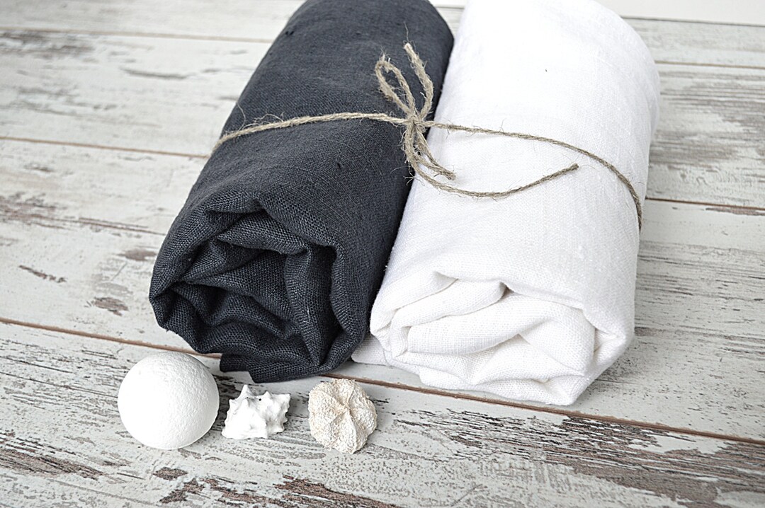 Linen Bath Towel Set / Bath Towels / Natural Charcoal Blue White Towels