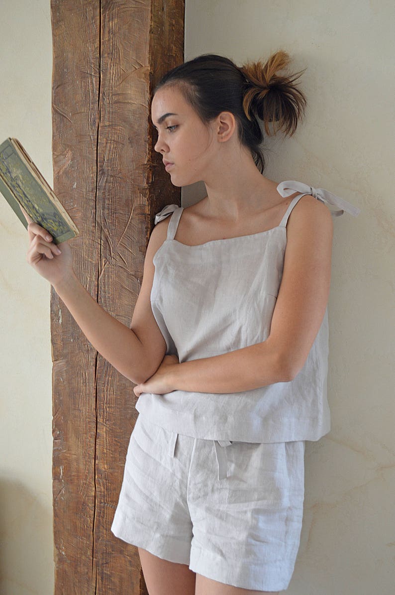 Soft linen shorts Sizes XS-2XL Linen loungewear White linen pajama shorts Soft linen loungewear Handmade linen shorts image 9