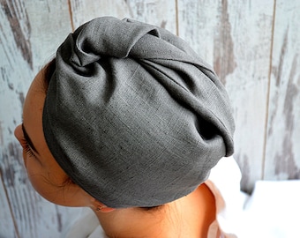 Linen hair turban, Gray hair towel, sauna, Zero waste