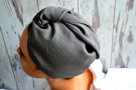 Linen hair turban, Gray hair towel, sauna, Zero waste