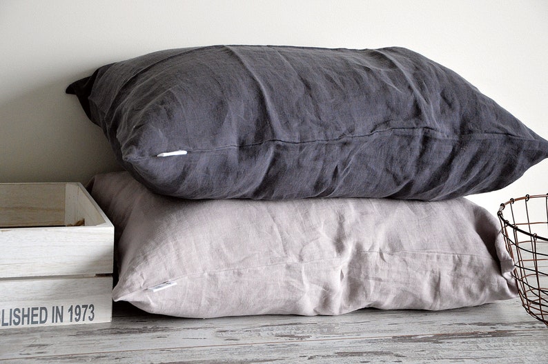 Bed linen pillowcase, Deep black stonewashed linen pillowcases envelope closure image 7