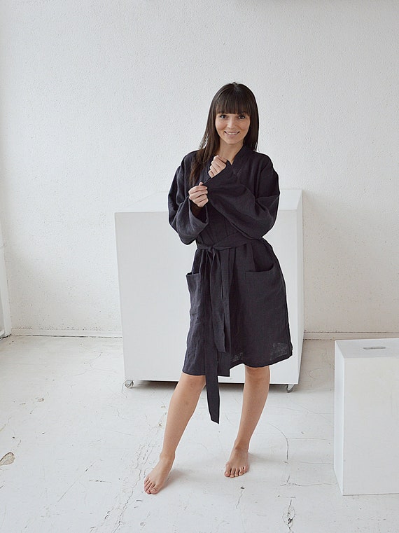 marupeLINENhouse Linen Morning Robe, Woman's Linen Bathrobe, Linen Loungewear, Linen Short Robe