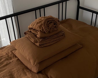 100% HEMP sheet set, Cinnamon hemp set  of 4 pcs, 2 hemp pillowcases and 2 sheets, hemp bedding set