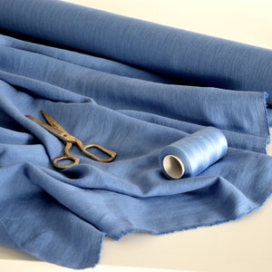 100% linen fabric, 200 GSM linen, Soft FRENCH BLUE linen fabric, Lithuanian linen image 1