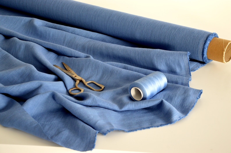 100% linen fabric, 200 GSM linen, Soft FRENCH BLUE linen fabric, Lithuanian linen image 1