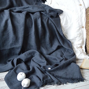 Linen throw blanket / Heavy weight linen blanket / Softened thick linen coverlet / Summer blanket image 1