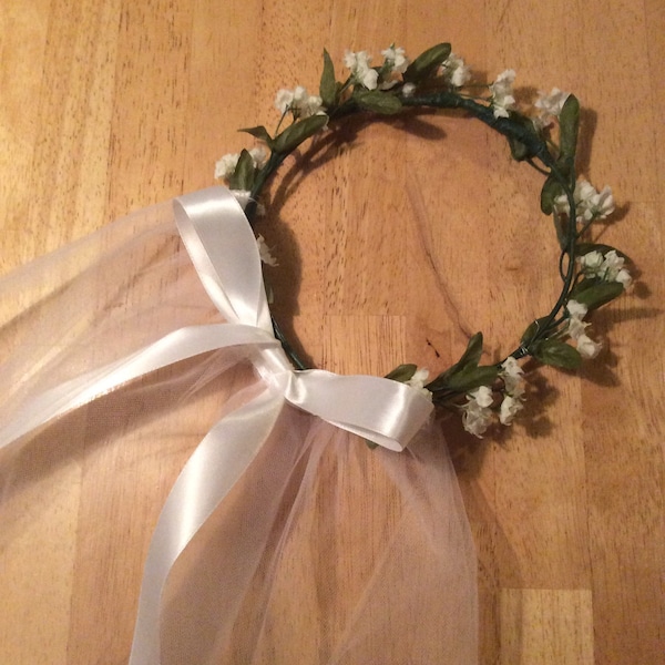 Floral Wreath Headpiece Flower Girl First Communion Optional Veil FREE SHIPPING