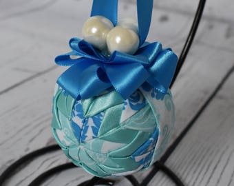 Quilted Ornament Ball - Quilted Fabric Ornament - Christmas Ornament - Ball Ornament - READY TO SHIP