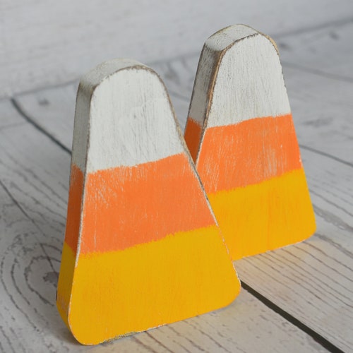 Set/2 Fall Candy Corn Shelf Sitter, Tiered Tray, Halloween Candy Corn, Wood Candy Corn, Home Decor, Fall Decor, READY TO SHIP