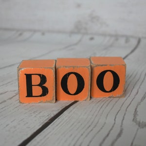 Set/3 Boo 1.5&quot; square Wood Block Sitter,  Home Decor, Fall Wood Decor, Halloween Decor, Tiered Tray, READY TO SHIP